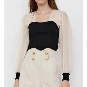 J.ING Emmalee Black Puff Sleeve Blouse | Size Small